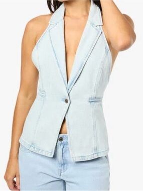 WeWoreWhat Light Wash Denim Halter Vest